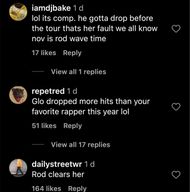 Fans chime in on Rod Wave's latest announcement (Image via Instagram/@2cool2bl0g)